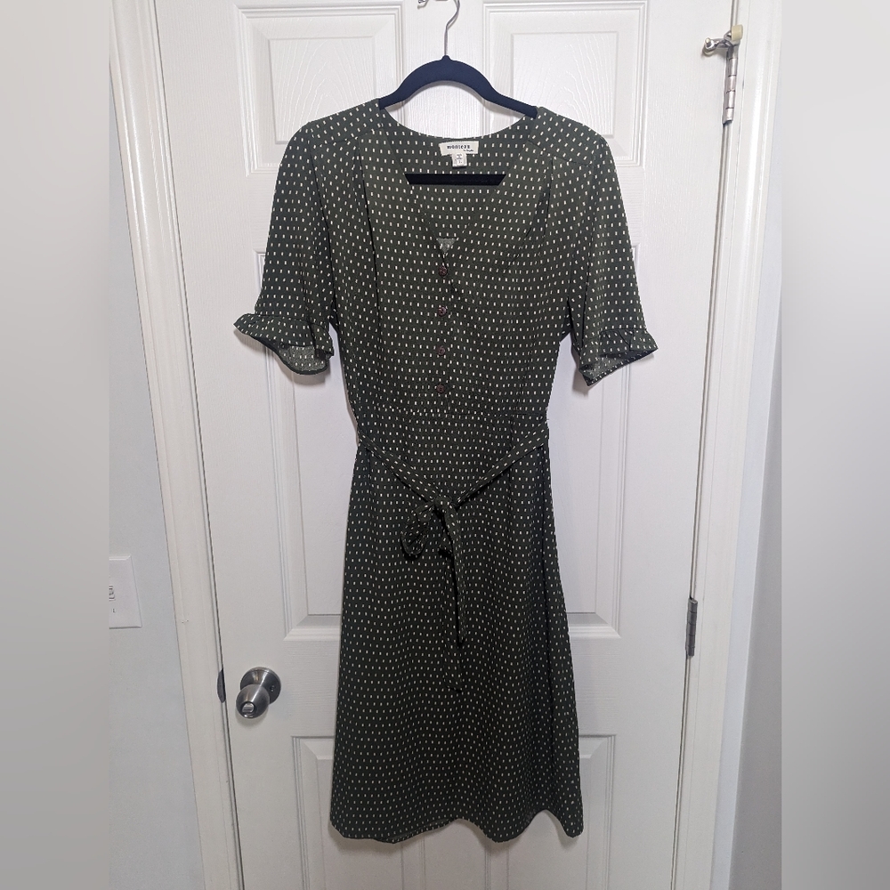 Olive green and white midi dress